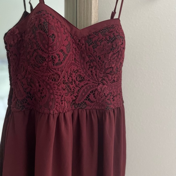 Xhilaration Burgundy Wine Flirty Lace Dress - Picture 2 of 4